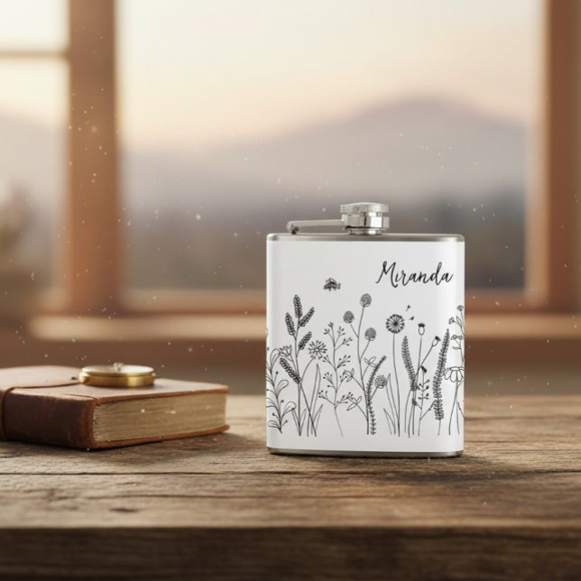 Personalized Doodle Wild Plants Vinyl Wrapped Flas Hip Flask (Creator Uploaded)