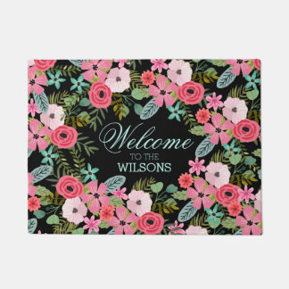 Personalized door mat Welcome Floral