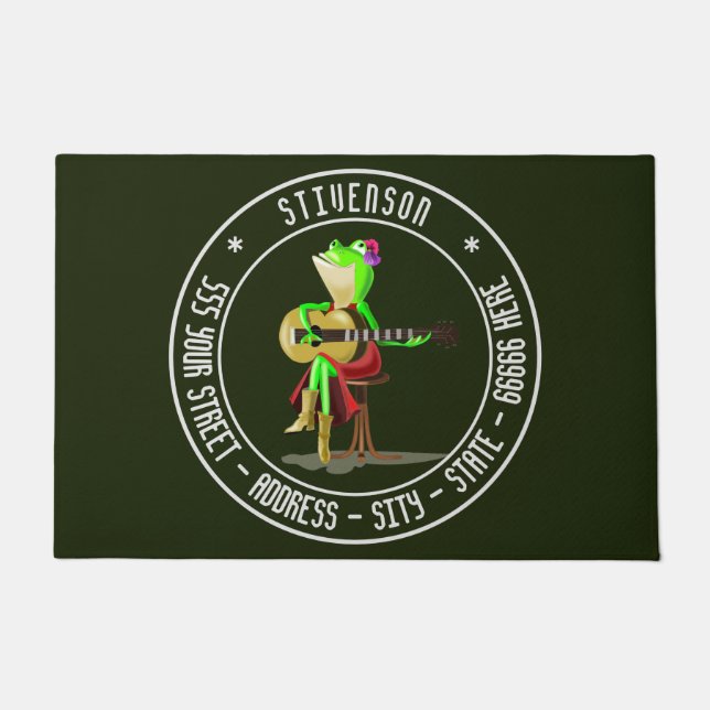 Personalized Doormat Guitar Player Frog Your Text (Front)