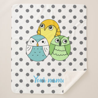Personalized dots owl pattern kids white sherpa blanket