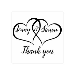 Personalized Double Heart Custom Wedding Thank You Rubber Stamp
