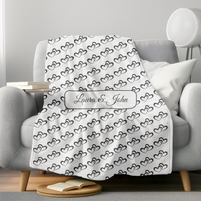 Personalized Double Heart Pattern Custom Name Fleece Blanket (Creator Uploaded)