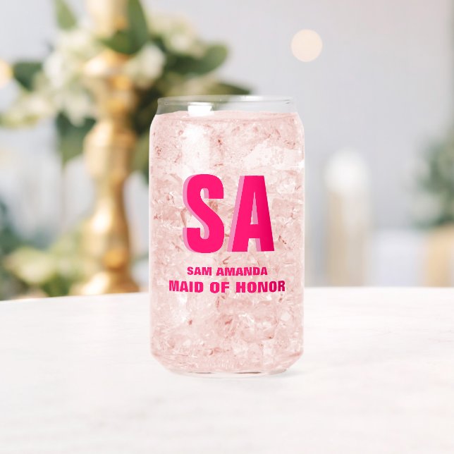 Personalized Double Shadow Monogram Maid Of Honour Can Glass (Insitu (Wedding))