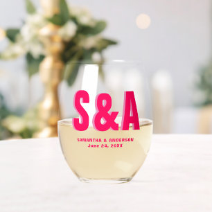 Personalized Double Shadow Monogram Wedding Favour Stemless Wine Glass