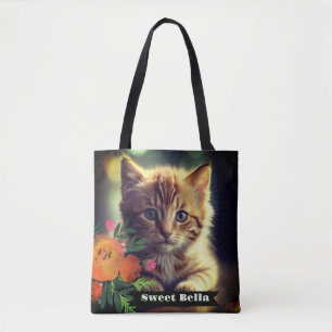 Personalized double sided all over full cat photo tote bag