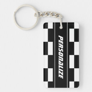 Personalized double sided chequered flag keychain