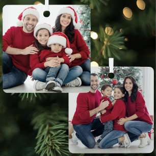 Personalized Double Sided Family 2 Photo Christmas Metal Ornament