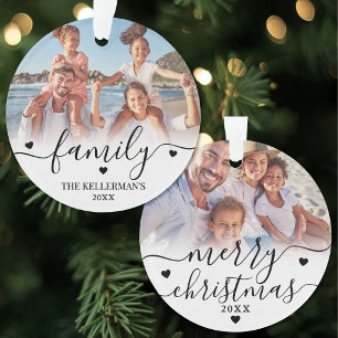 Personalized Double Sided Family 2 Photo Christmas Ornament