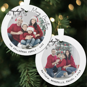 Personalized Double Sided Family 2 Photo Christmas Ornament