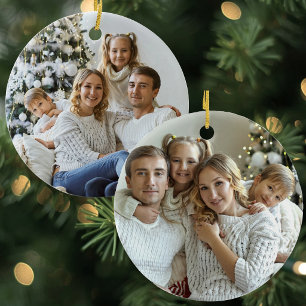 Personalized Double-Sided Family Photo Ceramic Ornament