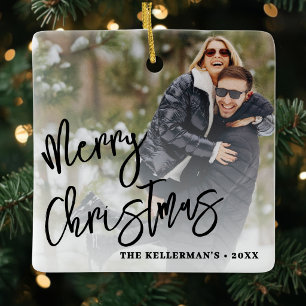 Personalized Double Sided Two Photo Christmas Ceramic Ornament