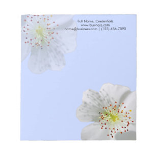 Personalized Double White Flower Bloom, Light Blue Notepad