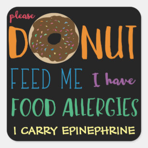 Personalized Doughnut Feed Me Kids Food Allergies Square Sticker