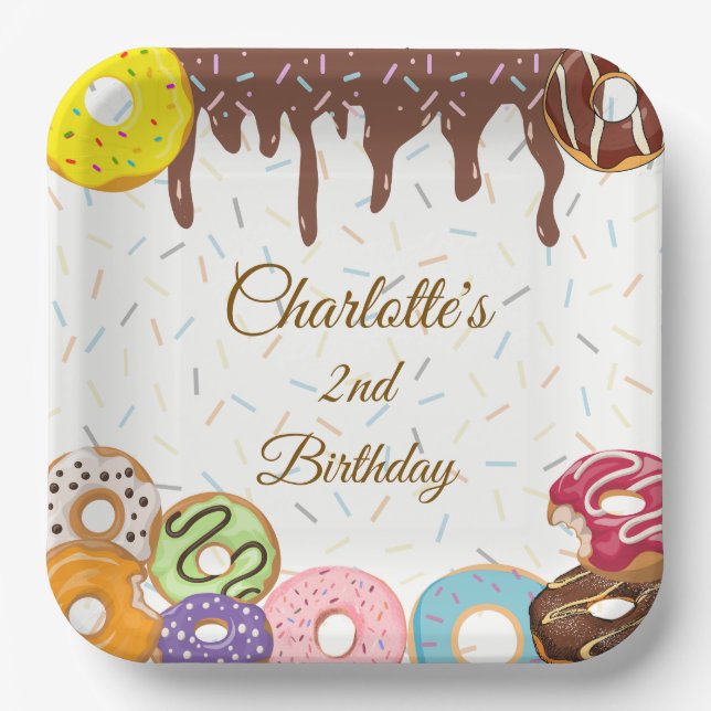 Personalized Doughnut Party Birthday Paper Plates (Front)