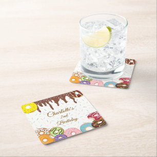 Personalized Doughnut Party Square Paper Coaster