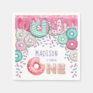 Personalized Doughnut Sprinkles First Birthday Napkin