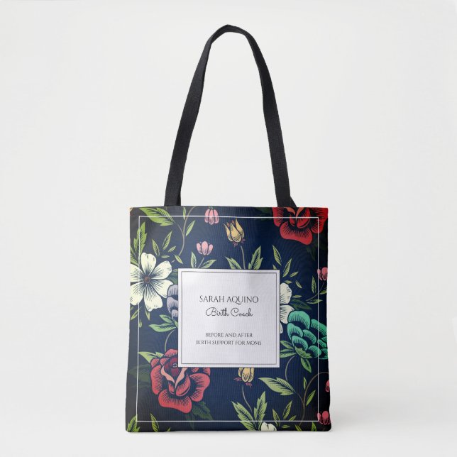 Personalized Doula Midwife Floral Tote Bag (Front)
