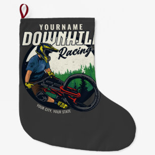 Personalized Downhill Racing Mountain Bike Trail  Large Christmas Stocking