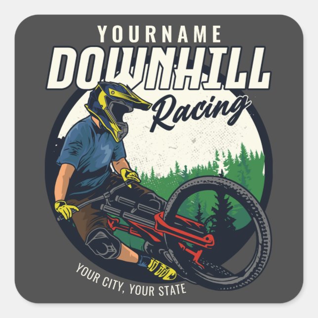Personalized Downhill Racing Mountain Bike Trail   Square Sticker (Front)