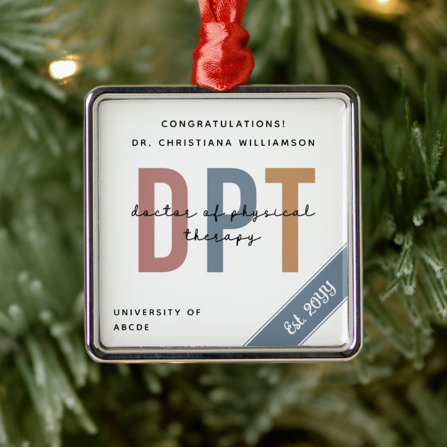 Personalized DPT Doctor of Physical Therapy Chic Metal Ornament (Tree)