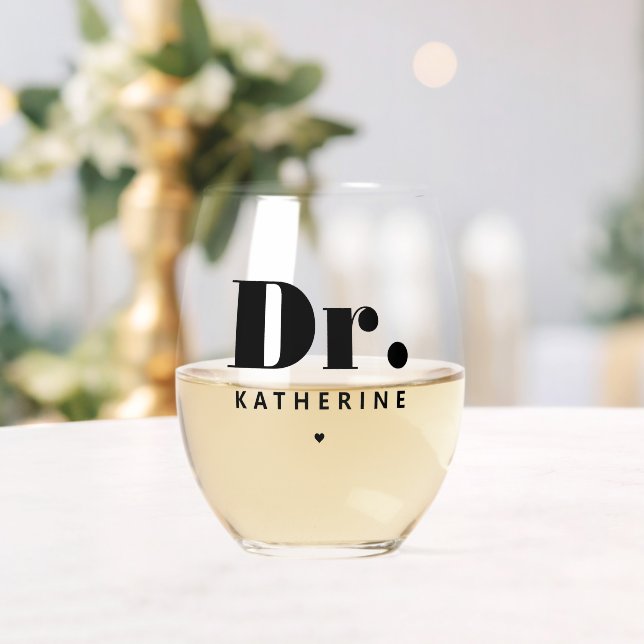 Personalized Dr Bold Typography Doctor Graduation Stemless Wine Glass (Insitu (Wedding))