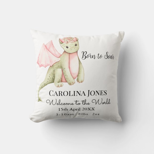 Personalized Dragon Baby Keepsake Throw Pillow (Front)