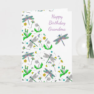 Personalized Dragonflies and Dandelions Birthday Card