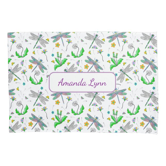 Personalized Dragonflies and Dandelions  Pillowcase (Front)