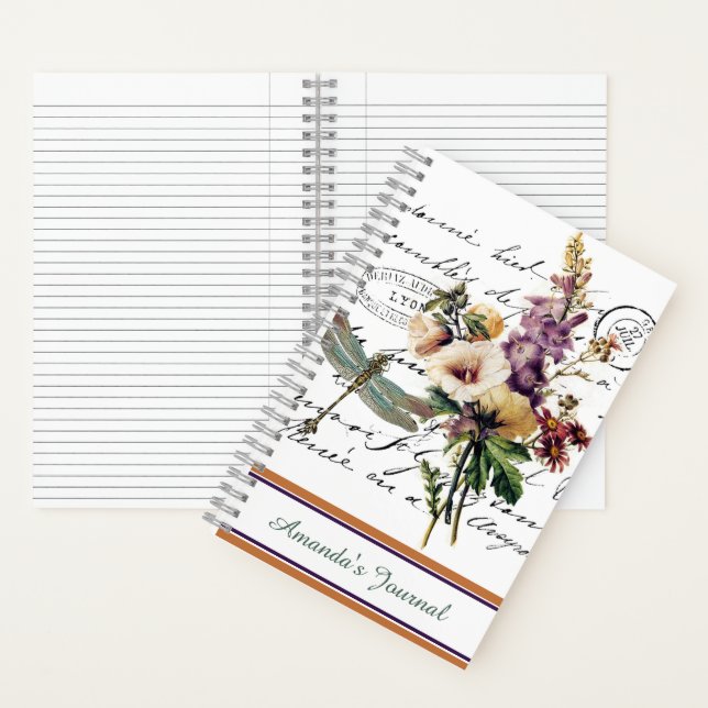 Personalized Dragonfly and flowers journal (Inside)