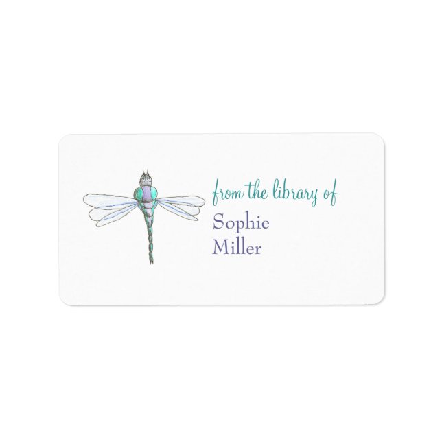 Personalized dragonfly bookplate sticker (Front)
