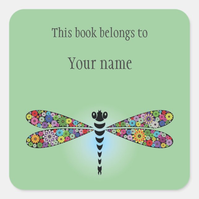 Personalized Dragonfly Damselfly Sticker Bookplate (Front)