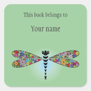 Personalized Dragonfly Damselfly Sticker Bookplate