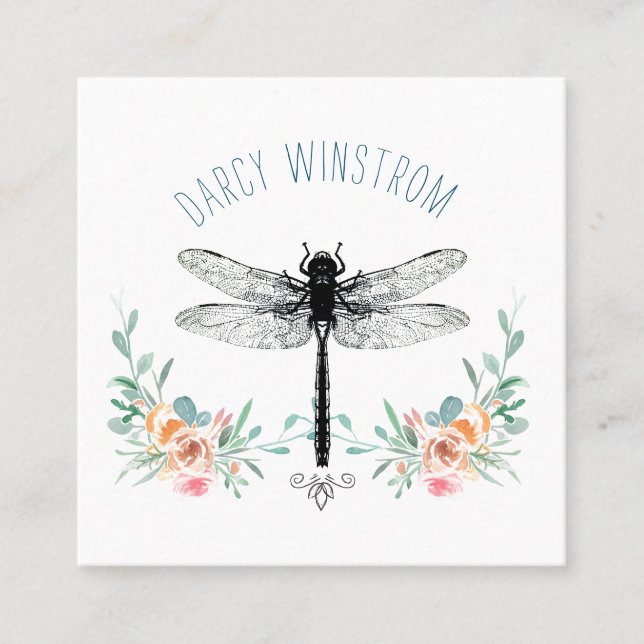 Personalized Dragonfly Floral Calling Card (Front)