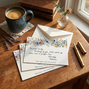 Personalized dragonfly paisley floral card