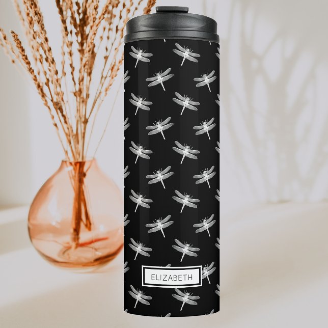 Personalized Dragonfly Pattern Black and White Thermal Tumbler (Creator Uploaded)