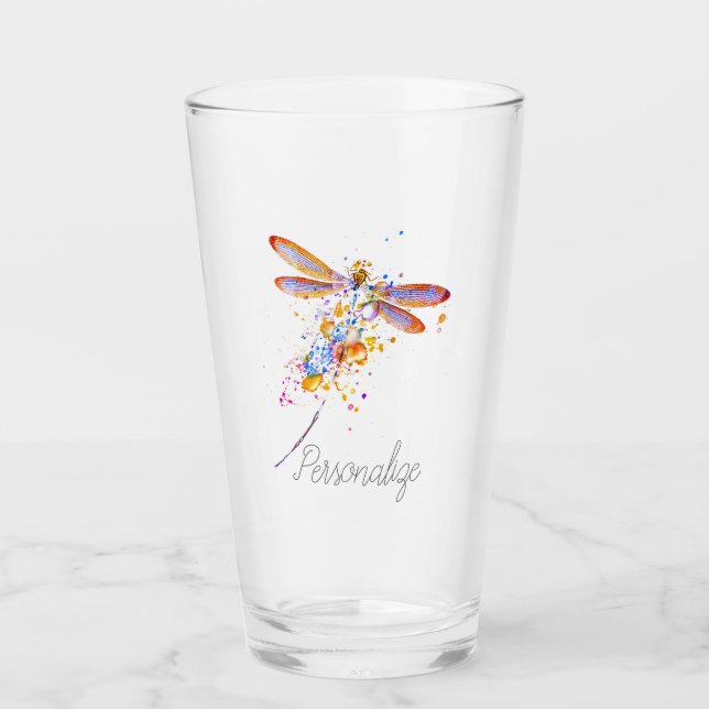 Personalized Dragonfly splatter Glass (Front)
