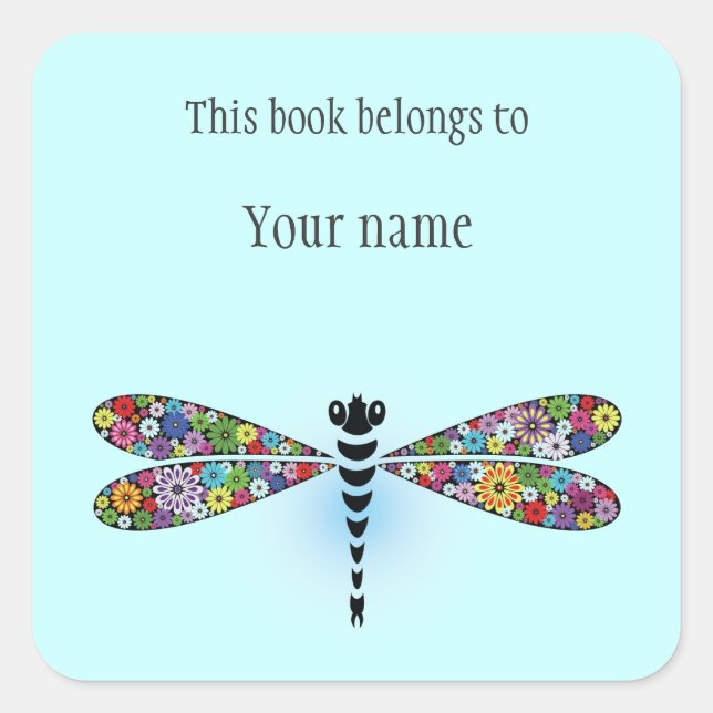 Personalized Dragonfly Sticker Bookplate (Front)