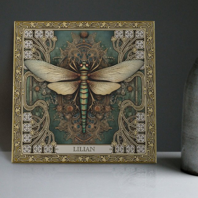 Personalized Dragonfly Tribal Jewel Earth Tones Tile (Creator Uploaded)