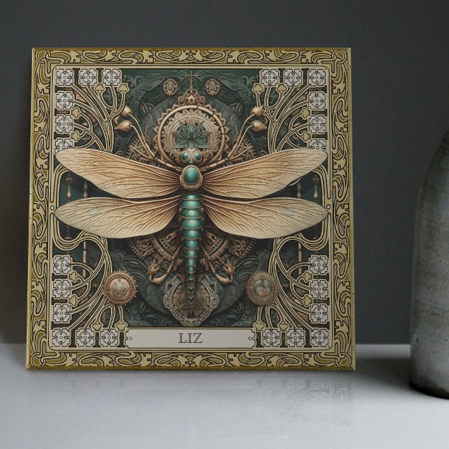 Personalized Dragonfly Tribal Jewel Earth Tones Tile (Creator Uploaded)