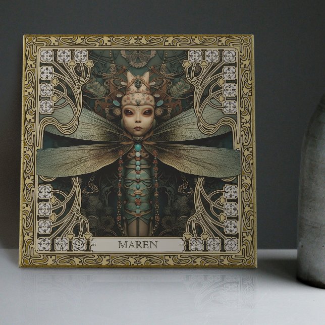 Personalized Dragonfly Tribal Jewel Earth Tones Tile (Creator Uploaded)