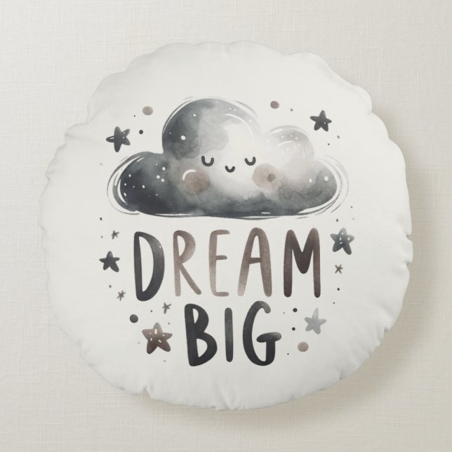 Personalized Dream Big - Custom Name & Birth Stats Round Pillow (Front)
