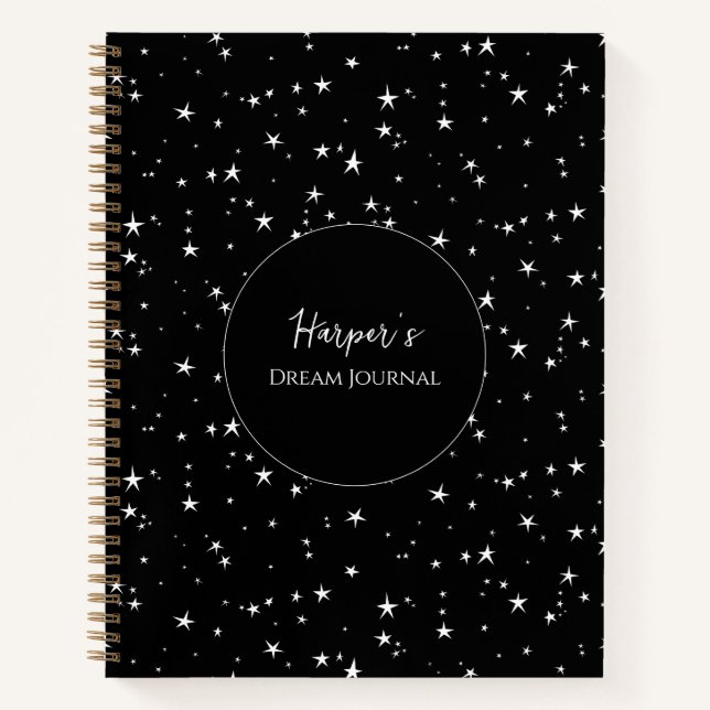 Personalized Dream Journal | Black and White Stars (Front)