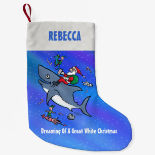 Personalized Dreaming of Great White Xmas Small Christmas Stocking