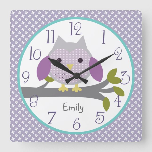 Personalized Dreamland Owl Nursery Clock (Front)