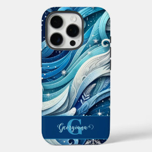Personalized Dreamy Blue and Frosty Winter Swirls iPhone 16 Pro Case