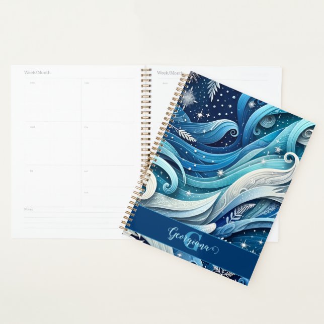 Personalized Dreamy Blue and Frosty Winter Swirls Planner (Display)