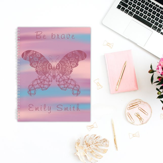 Personalized Dreamy Boho Butterfly Spiral Notebook (Personalized Dreamy Pastel Boho Butterfly Diary Notebook)