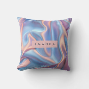 Personalized Dreamy Pastel Iridescent Satin Waves  Throw Pillow
