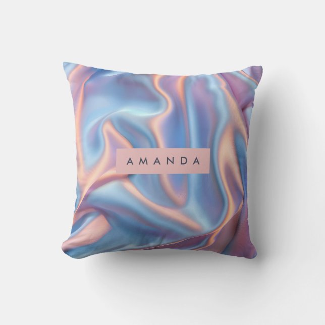 Personalized Dreamy Pastel Iridescent Satin Waves  Throw Pillow (Front)