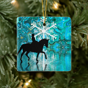 Personalized Dressage Horse Snowflake Christmas Ceramic Ornament